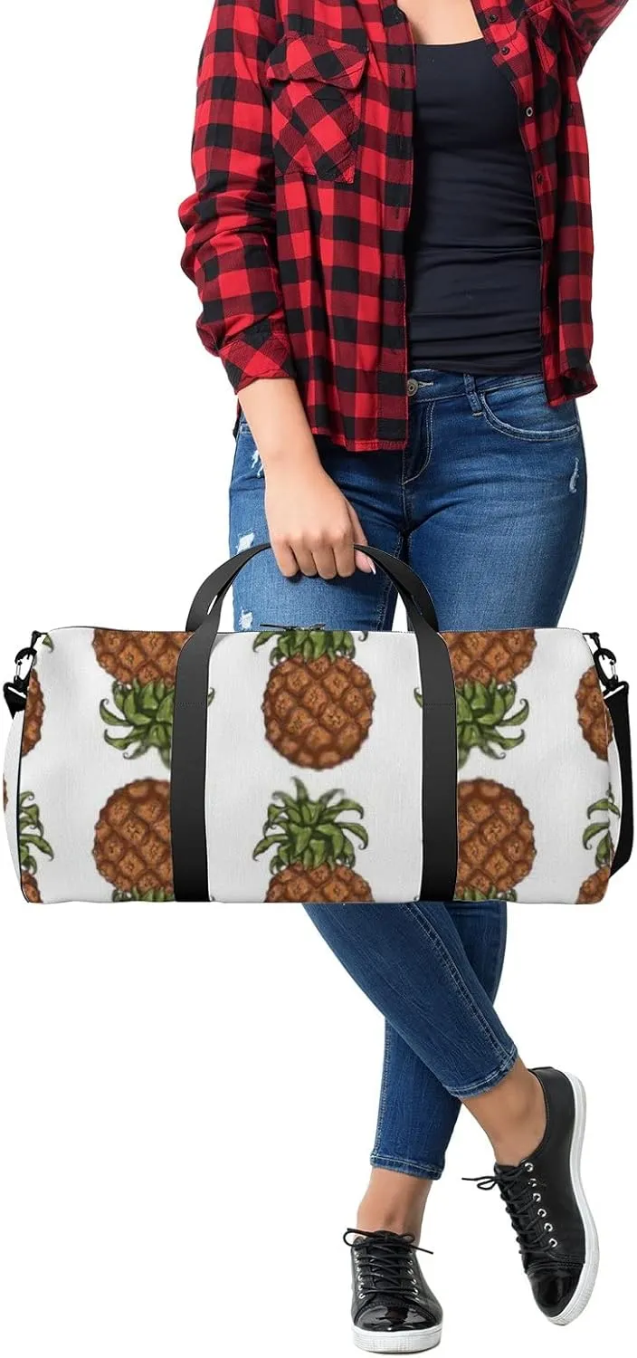 Sports Gym Bag for Women and Men Waterproof Pineapple Sketch Style Duffel Bag Lightweight Carryon Traveling Boarding Gripsack