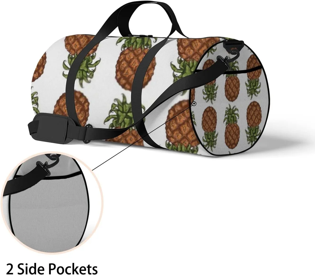 Sports Gym Bag for Women and Men Waterproof Pineapple Sketch Style Duffel Bag Lightweight Carryon Traveling Boarding Gripsack