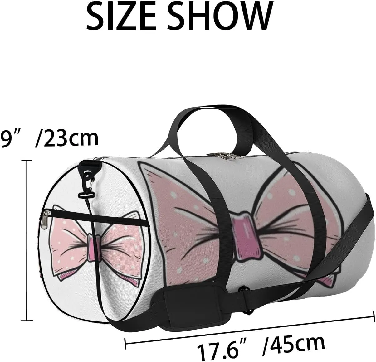 Sports Gym Bag for Women and Men Waterproof Pink Bow Doodle Sketch Vintage Style Duffel Bag Lightweight Carryon Traveling Boarding Gripsack
