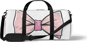 Sports Gym Bag for Women and Men Waterproof Pink Bow Doodle Sketch Vintage Style Duffel Bag Lightweight Carryon Traveling Boarding Gripsack