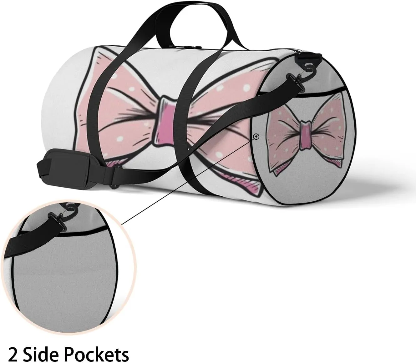 Sports Gym Bag for Women and Men Waterproof Pink Bow Doodle Sketch Vintage Style Duffel Bag Lightweight Carryon Traveling Boarding Gripsack