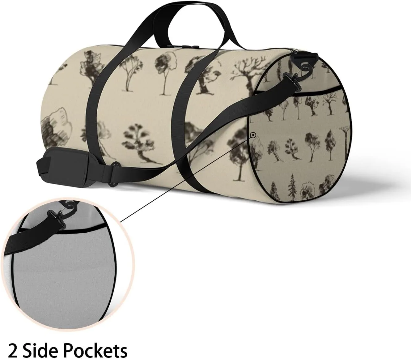 Sports Gym Bag for Women and Men Waterproof Trees Sketch Set Vintage Style Duffel Bag Lightweight Carryon Traveling Boarding Gripsack