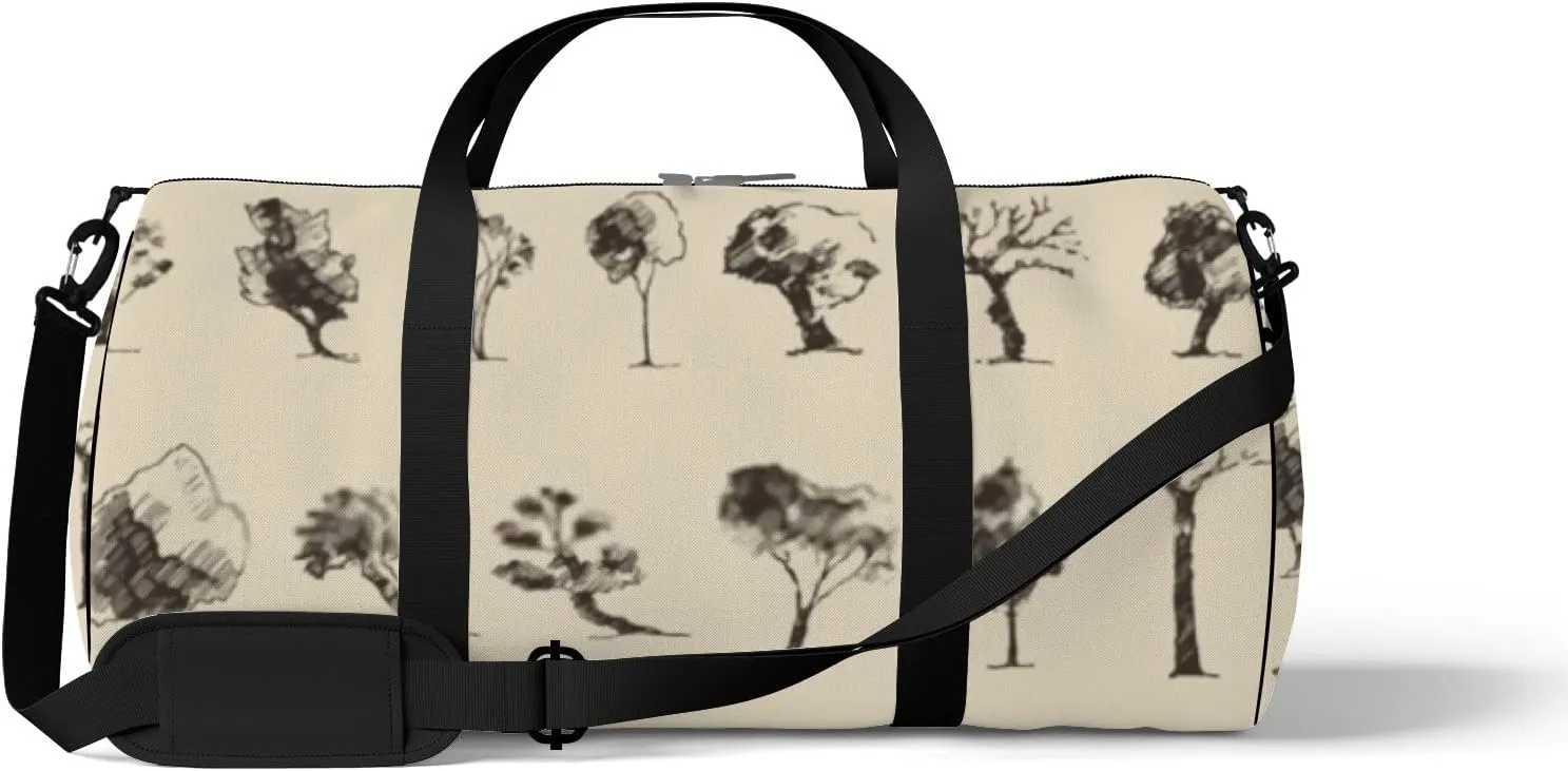 Sports Gym Bag for Women and Men Waterproof Trees Sketch Set Vintage Style Duffel Bag Lightweight Carryon Traveling Boarding Gripsack