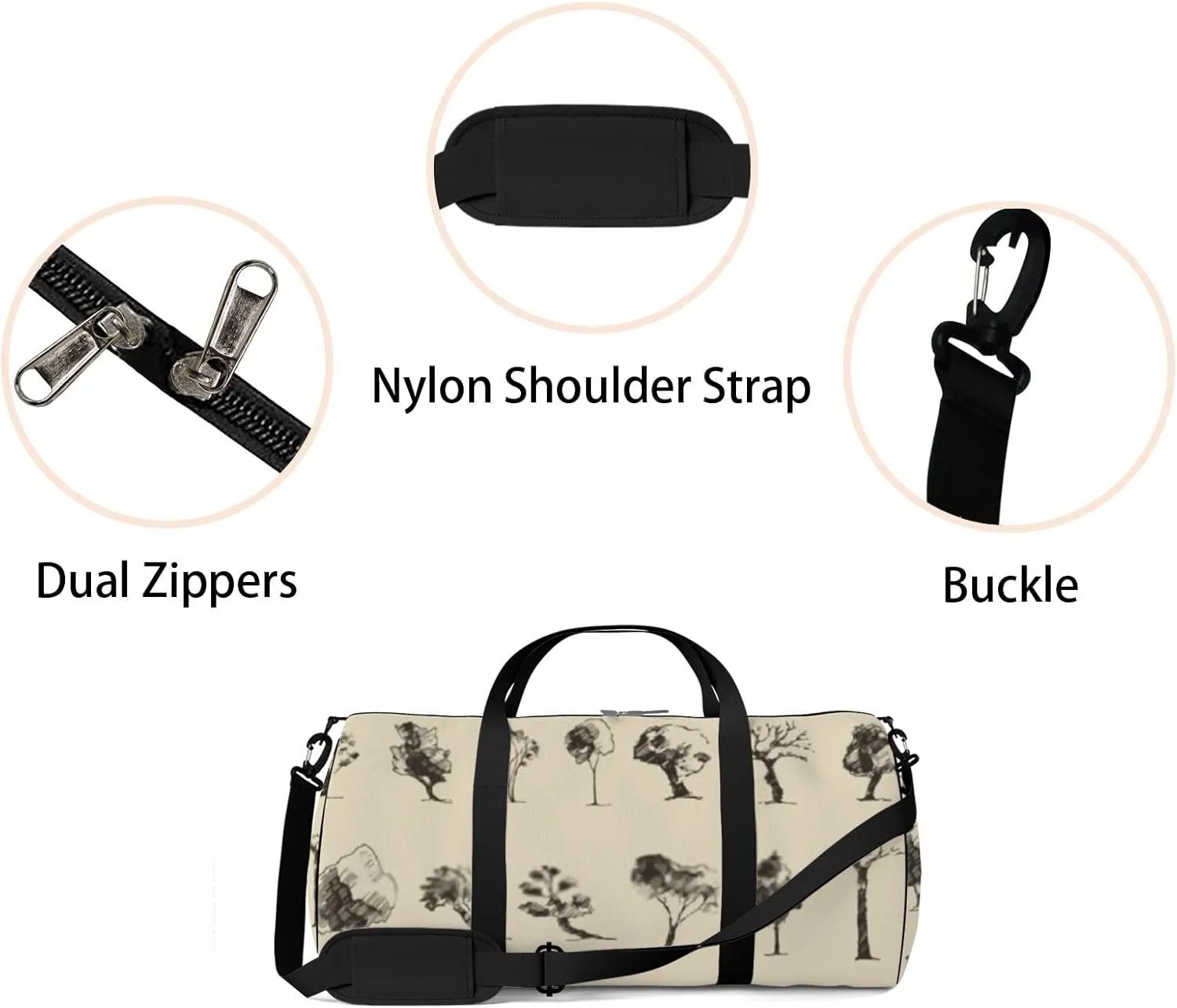 Sports Gym Bag for Women and Men Waterproof Trees Sketch Set Vintage Style Duffel Bag Lightweight Carryon Traveling Boarding Gripsack
