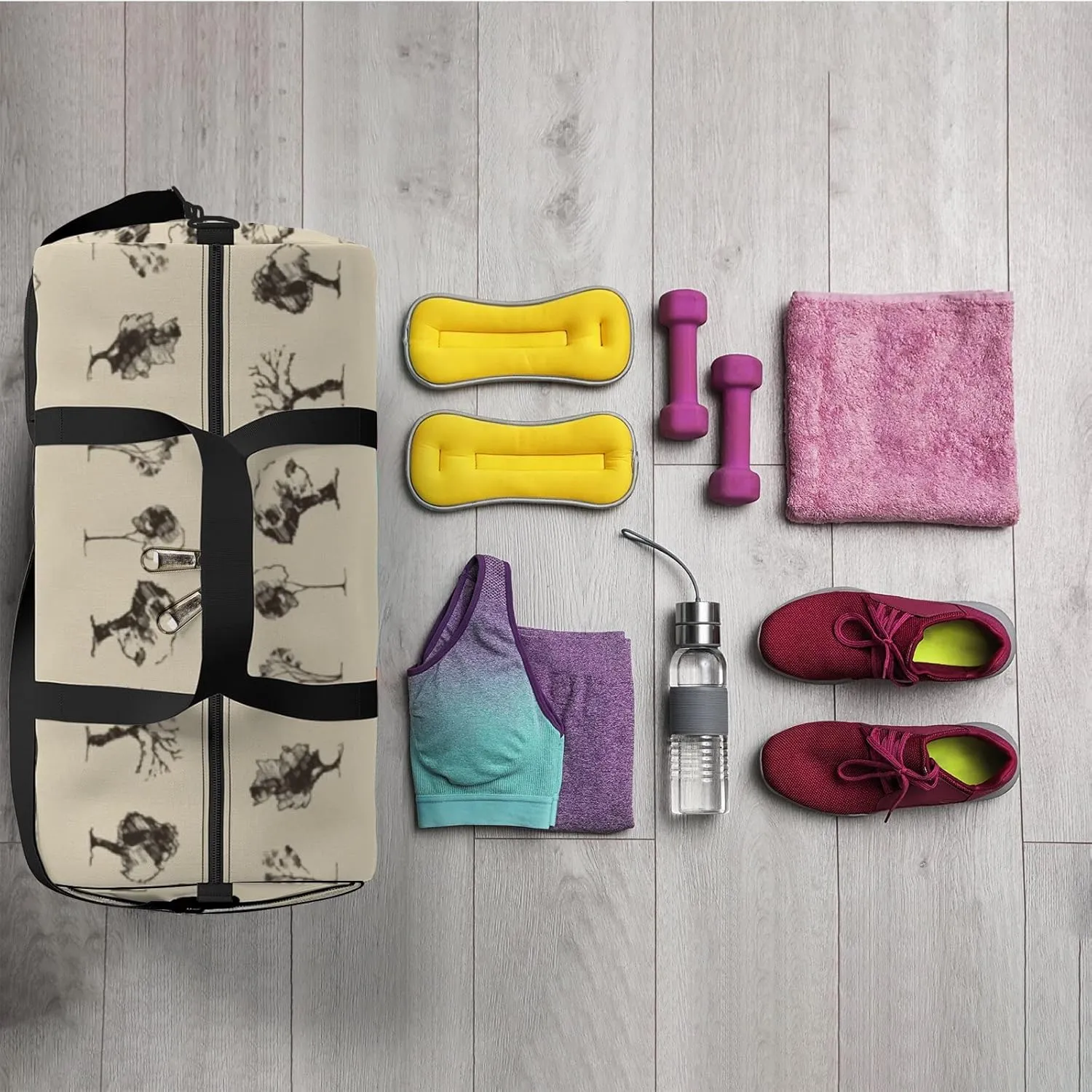 Sports Gym Bag for Women and Men Waterproof Trees Sketch Set Vintage Style Duffel Bag Lightweight Carryon Traveling Boarding Gripsack