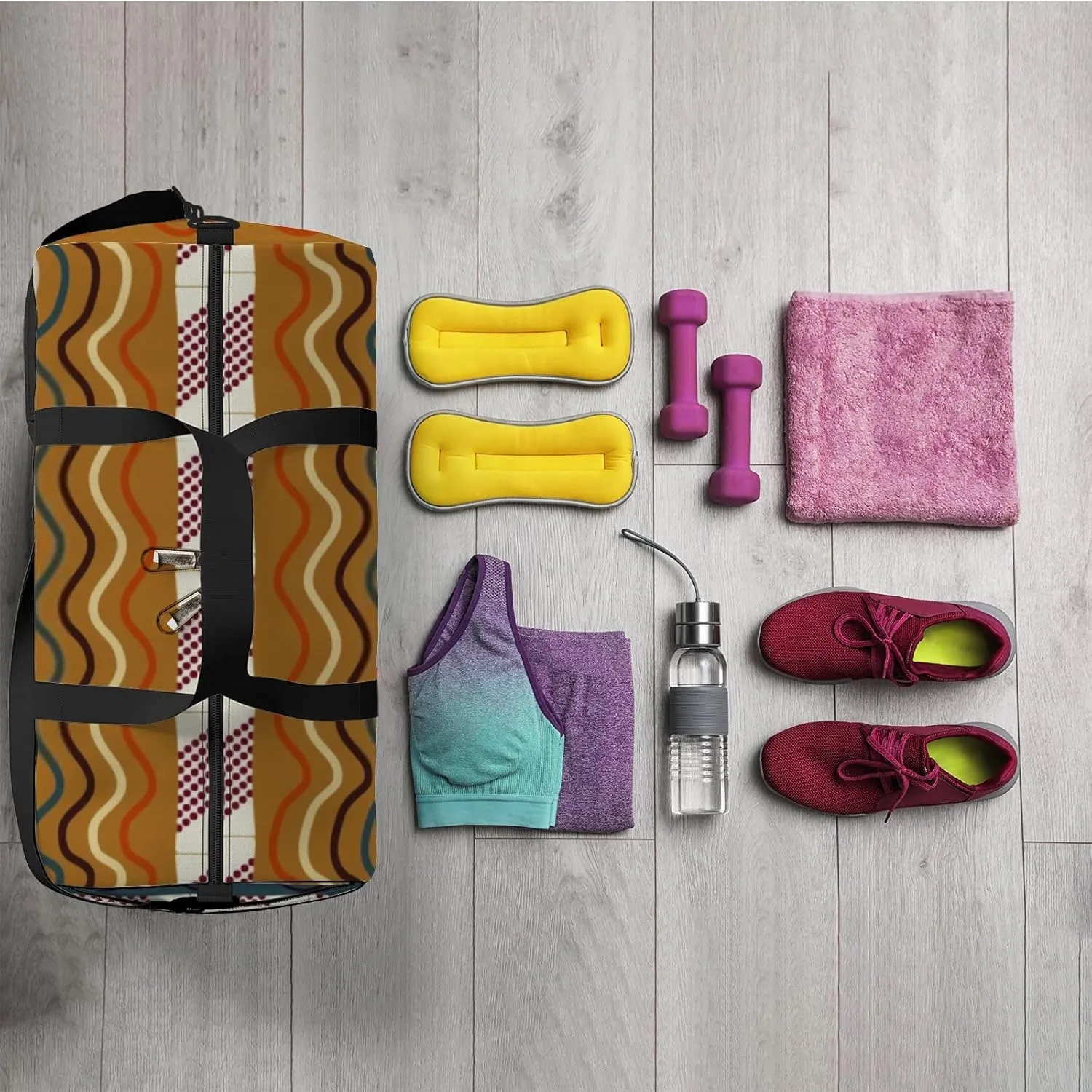 Sports Gym Bag for Women and Men Waterproof Tribal Lotus Snake Duffel Bag Lightweight Carryon Traveling Boarding Gripsack