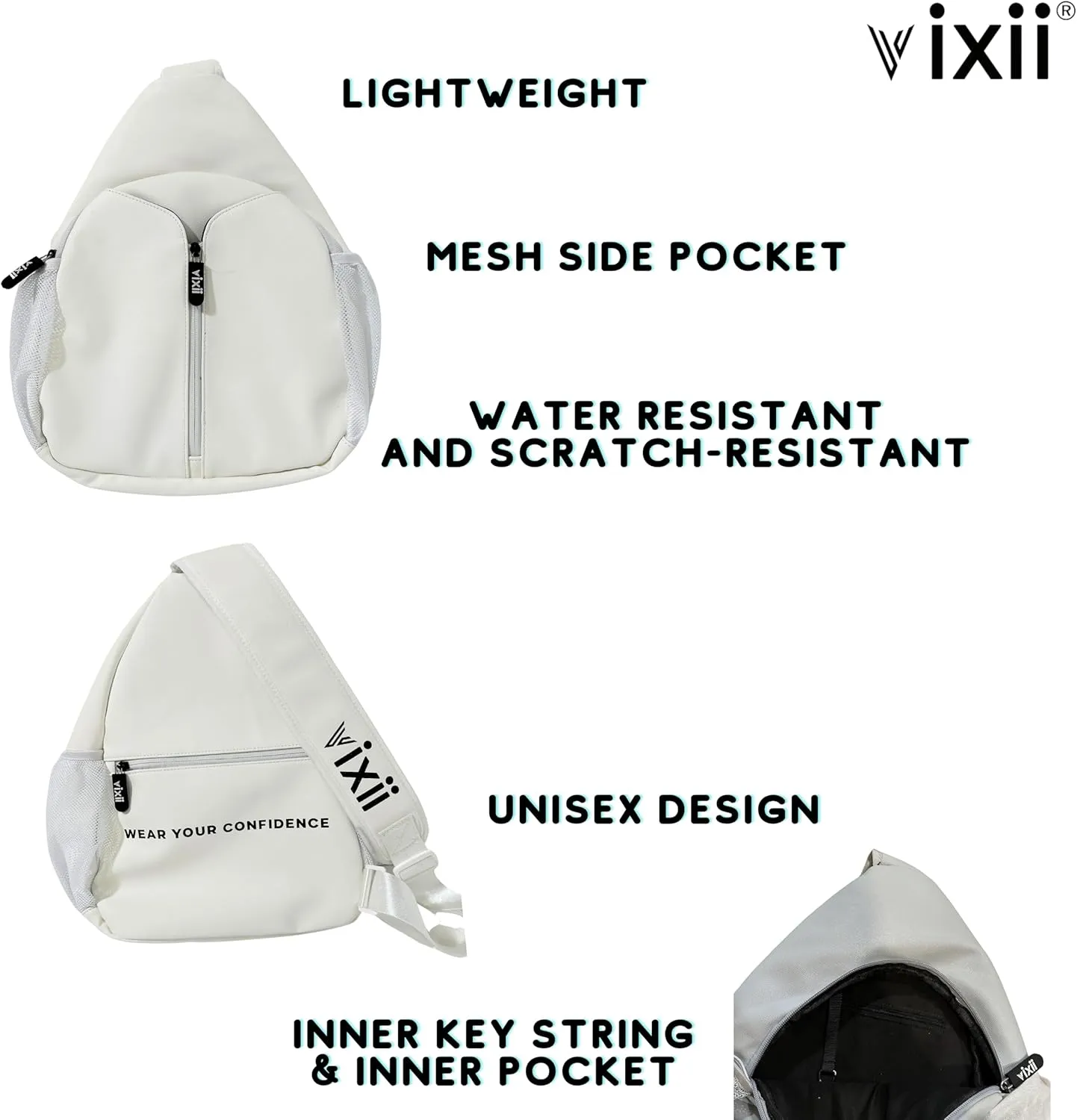 SPORTS Pickleball Bag Women's Men's Youth Sling Bag Pickleball Backpack Adjustable Sling Bag Safety Pocket Water Bottle Holder Ball Holder (White)