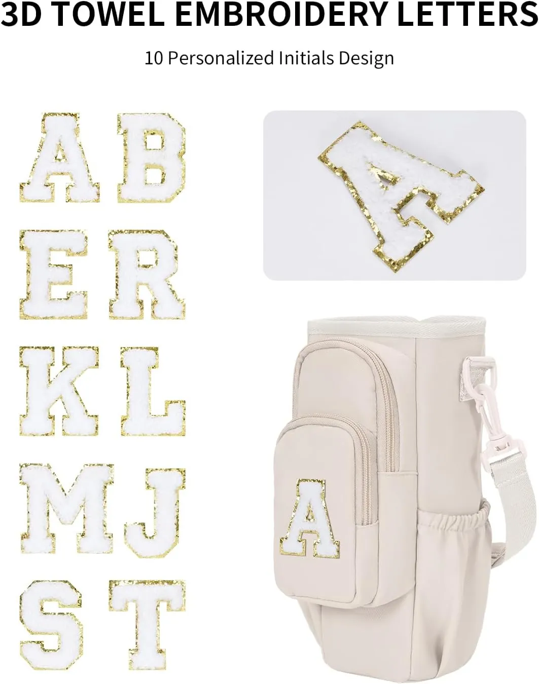 sportsnew Birthday Gifts for Women Personalized Initial Water Bottle Holder with Strap fits Most 40oz Tumbler with Handle Water Bottle Carrier Bag with Phone Pocket & Straw Topper Tumbler Accessories