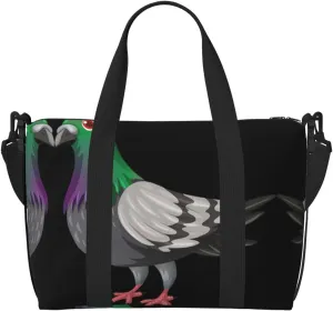 SSIMOO Cartoon Pigeon Print Portable Travel Duffel Bag,Ideal For Business And Private Travel, Black