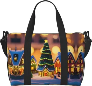 SSIMOO Christmas Village Print Versatile Travel Duffel Bag,The Companion For Business And Personal Trips, Black