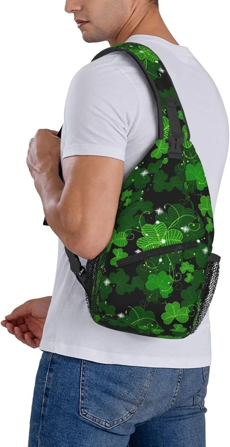 St Patrick's Day Bags Lucky Clover Shamrock Sling Bag Crossbody Backpack Shoulder Casual Daypack Bag for Men Women