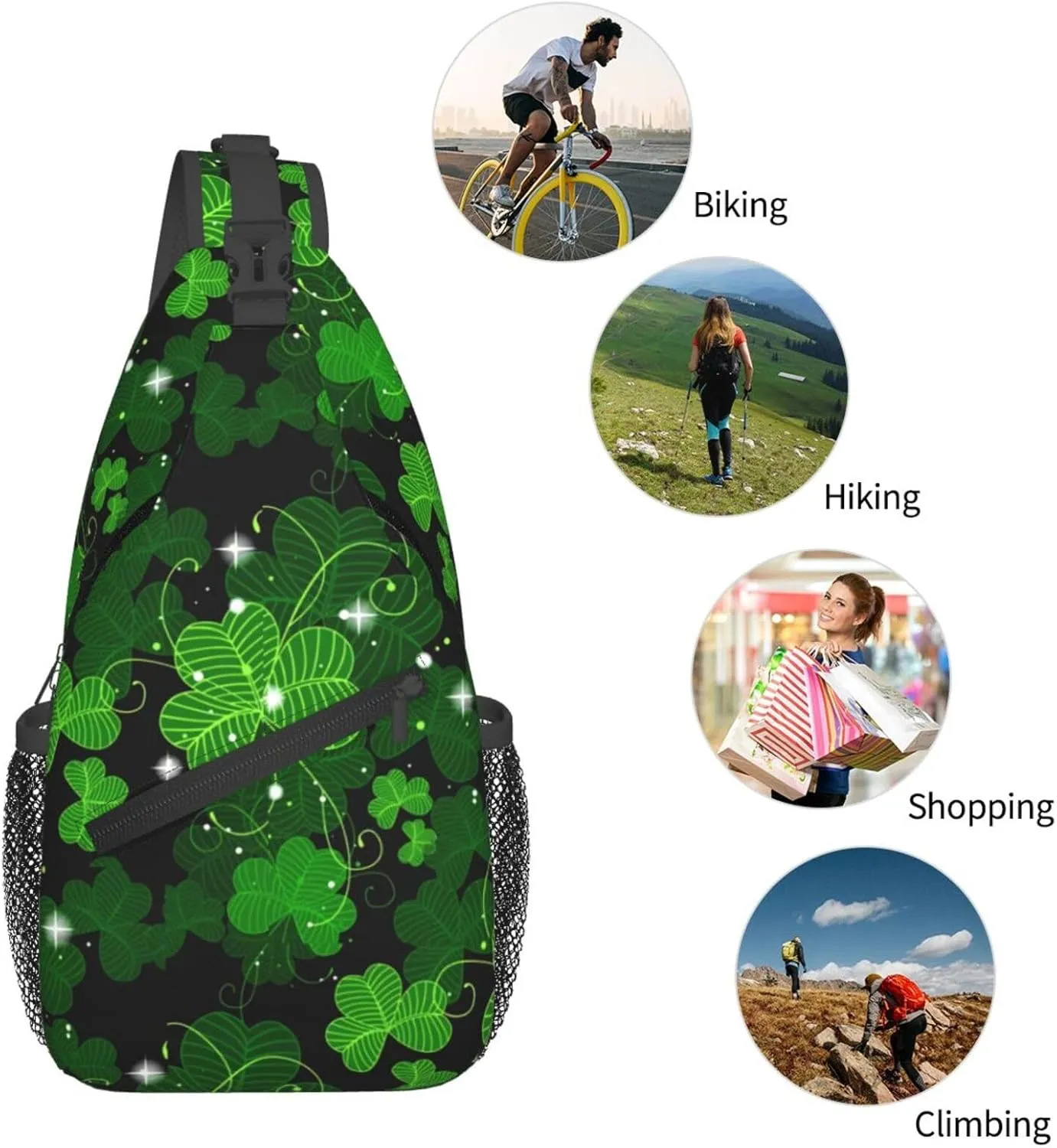 St Patrick's Day Bags Lucky Clover Shamrock Sling Bag Crossbody Backpack Shoulder Casual Daypack Bag for Men Women