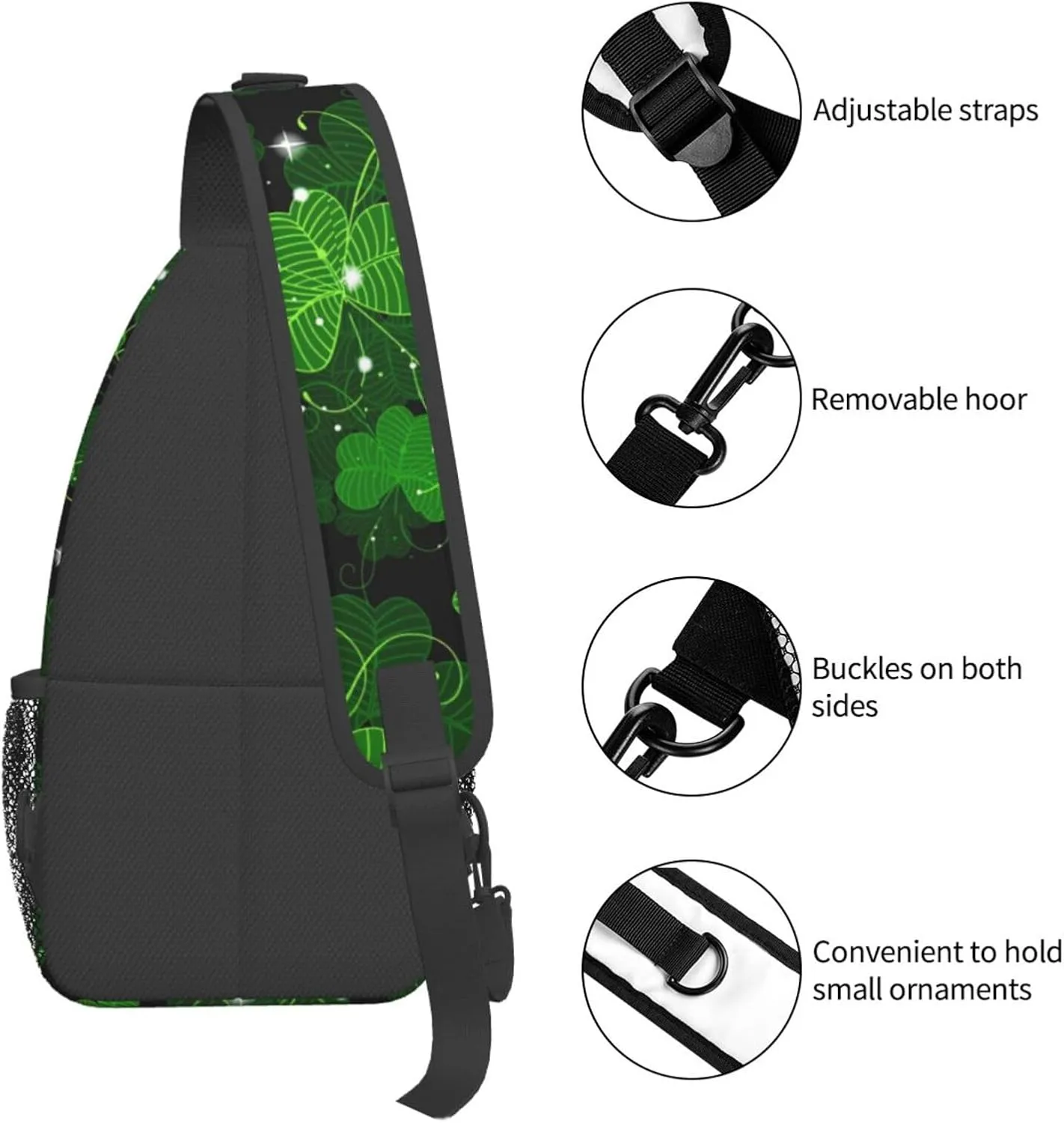 St Patrick's Day Bags Lucky Clover Shamrock Sling Bag Crossbody Backpack Shoulder Casual Daypack Bag for Men Women