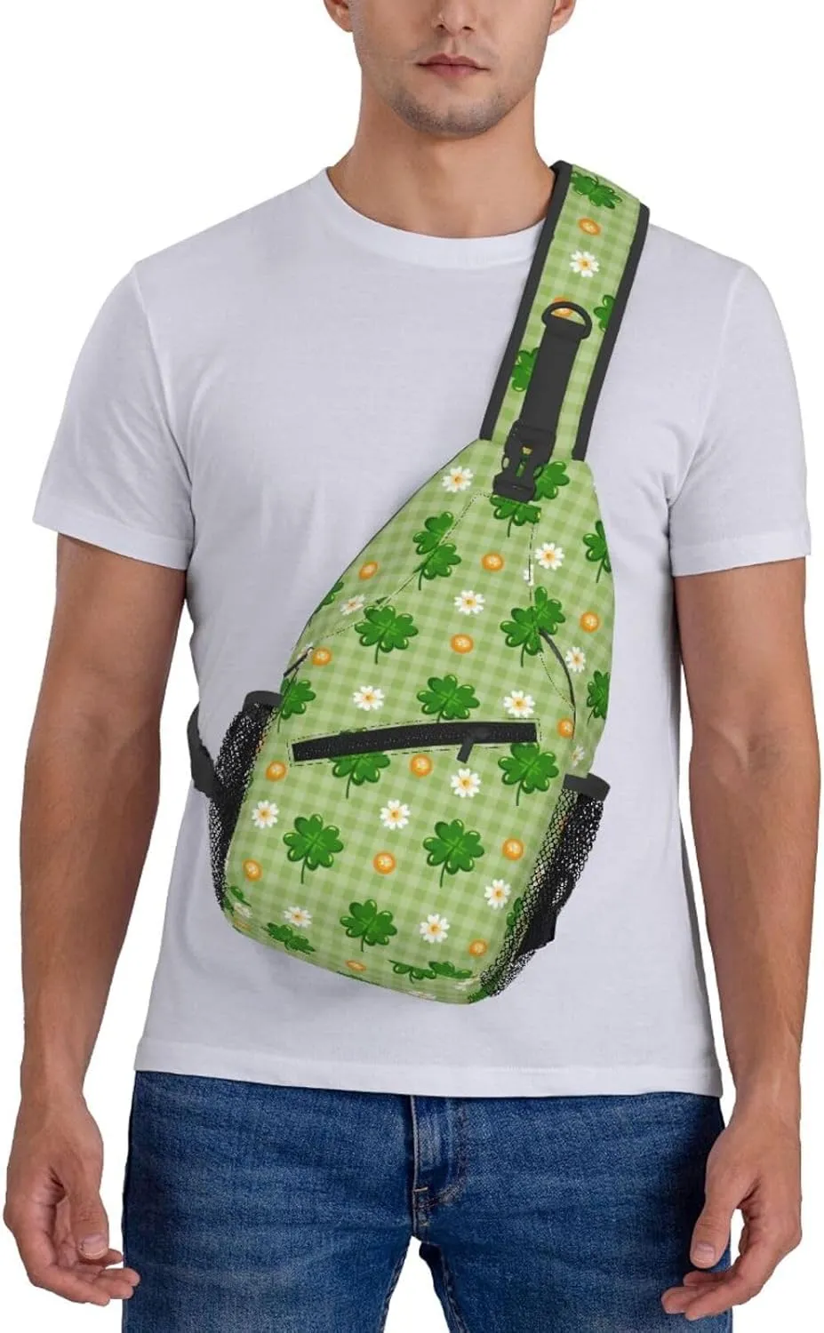 St Patricks Day Shamrock Sling Bag For Women Men Adjustable Crossbody Chest Bag Irish Clover Shoulder Bag Sling Backpack Green Daypack For Sport Travel Hiking