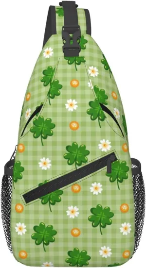 St Patricks Day Shamrock Sling Bag For Women Men Adjustable Crossbody Chest Bag Irish Clover Shoulder Bag Sling Backpack Green Daypack For Sport Travel Hiking
