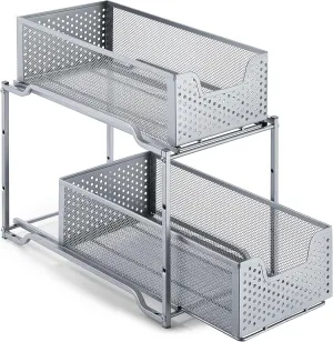 Stackable 2-Tier under Sink Cabinet Organizer with Sliding Storage Drawer, Silver