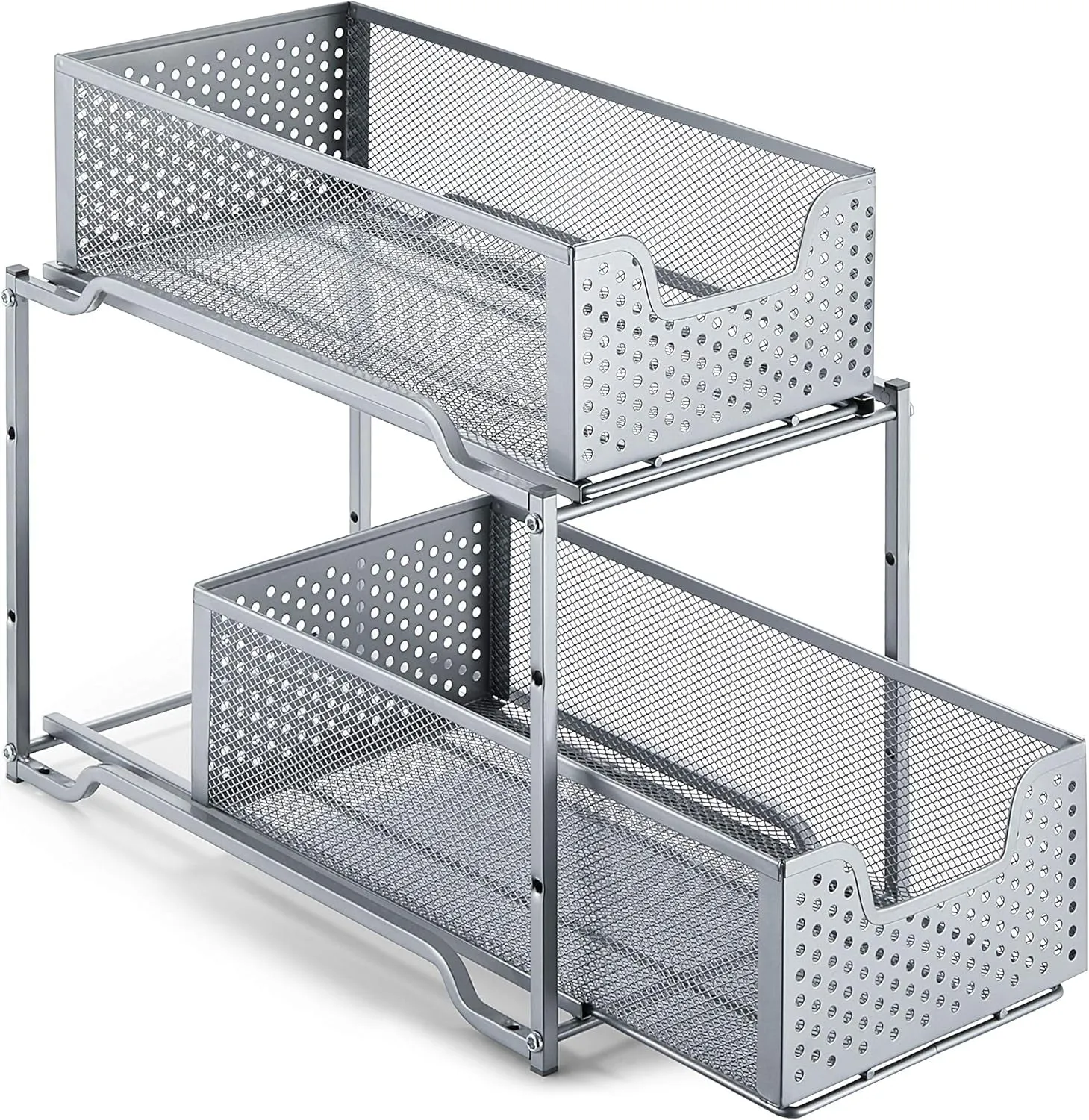 Stackable 2-Tier under Sink Cabinet Organizer with Sliding Storage Drawer, Silver