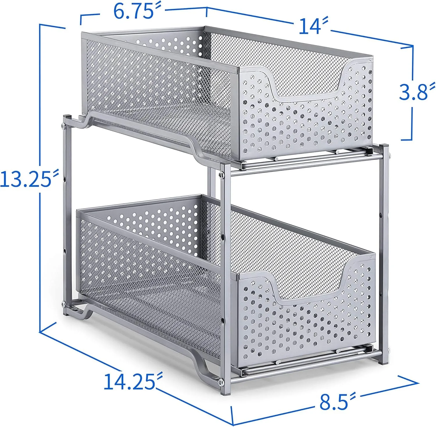 Stackable 2-Tier under Sink Cabinet Organizer with Sliding Storage Drawer, Silver