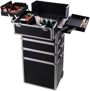Stackable and Interchangeable Pro Makeup Rolling Cosmetic Train Case (BLACK)
