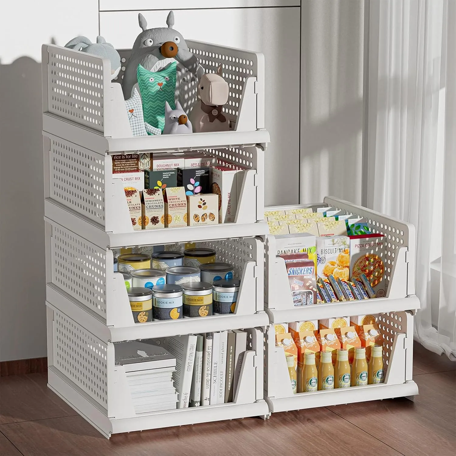 Stackable Plastic Storage Basket, Foldable Closet Organizers and Storage Bins Drawer Shelf Storage Container for Wardrobe Kitchen Bathroom Office，Closet Organizers with Shelf Storage