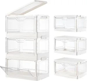 Stackable Storage Bins with Lids - Closet Organizers and Storage, 3 Drawer Storage Organizer，Clear Stackable Storage Drawers for Clothes,Hats, Snacks
