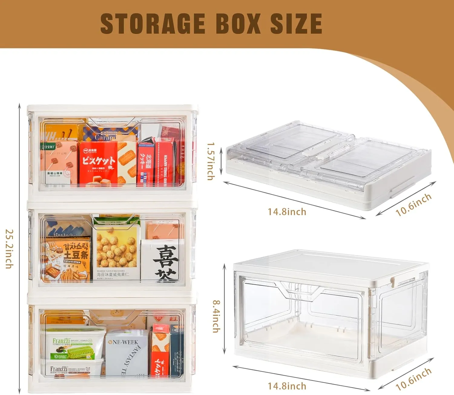 Stackable Storage Bins with Lids - Closet Organizers and Storage, 3 Drawer Storage Organizer，Clear Stackable Storage Drawers for Clothes,Hats, Snacks