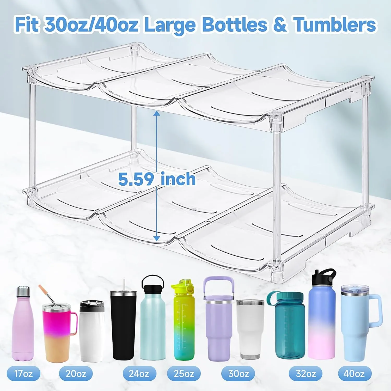 Stackable Water Bottle Organizer for Stanley 40 oz Tumbler, Water Bottle Holder for Cabinet, Pantry Kitchen Organizers and Storage for Stanley Cup Accessories, Tumbler Organizer and Wine Rack, 3Pack