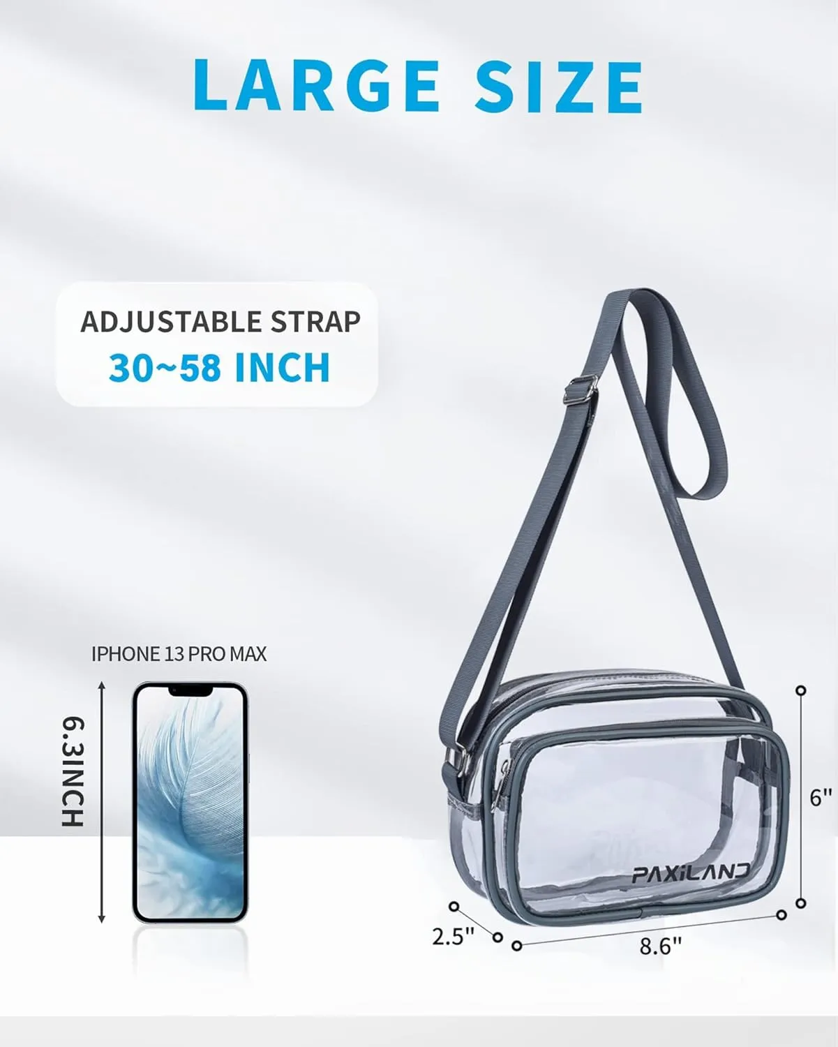 Stadium Approved Clear Bag with Front Pocket - Messenger Bag for Sports, Concerts