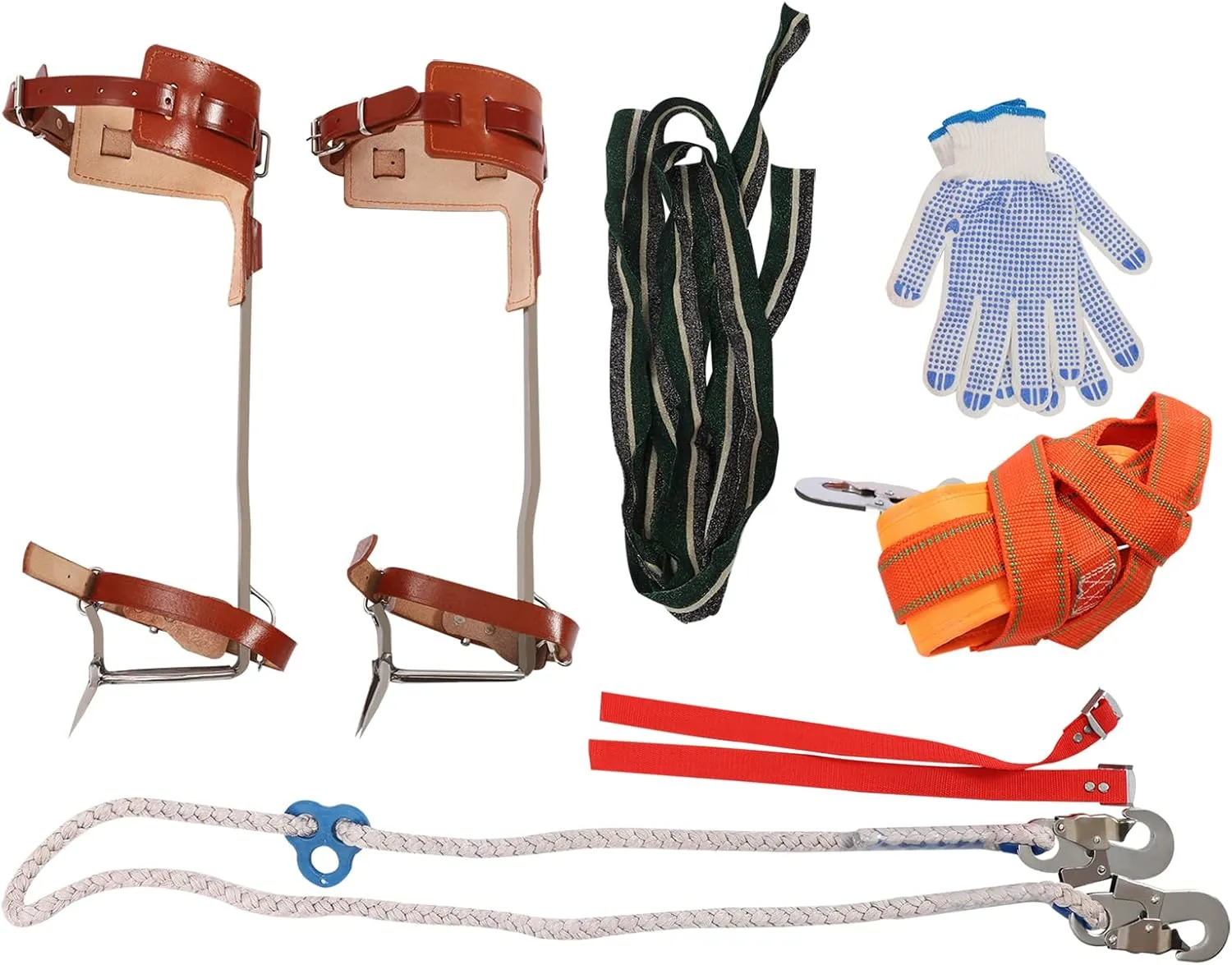 Stainless Steel Tree Climbing Spike Kit with Harness and Gloves Adjustable Cowhide Straps Climbing Gear for Outdoor Utility and Gardening Tasks