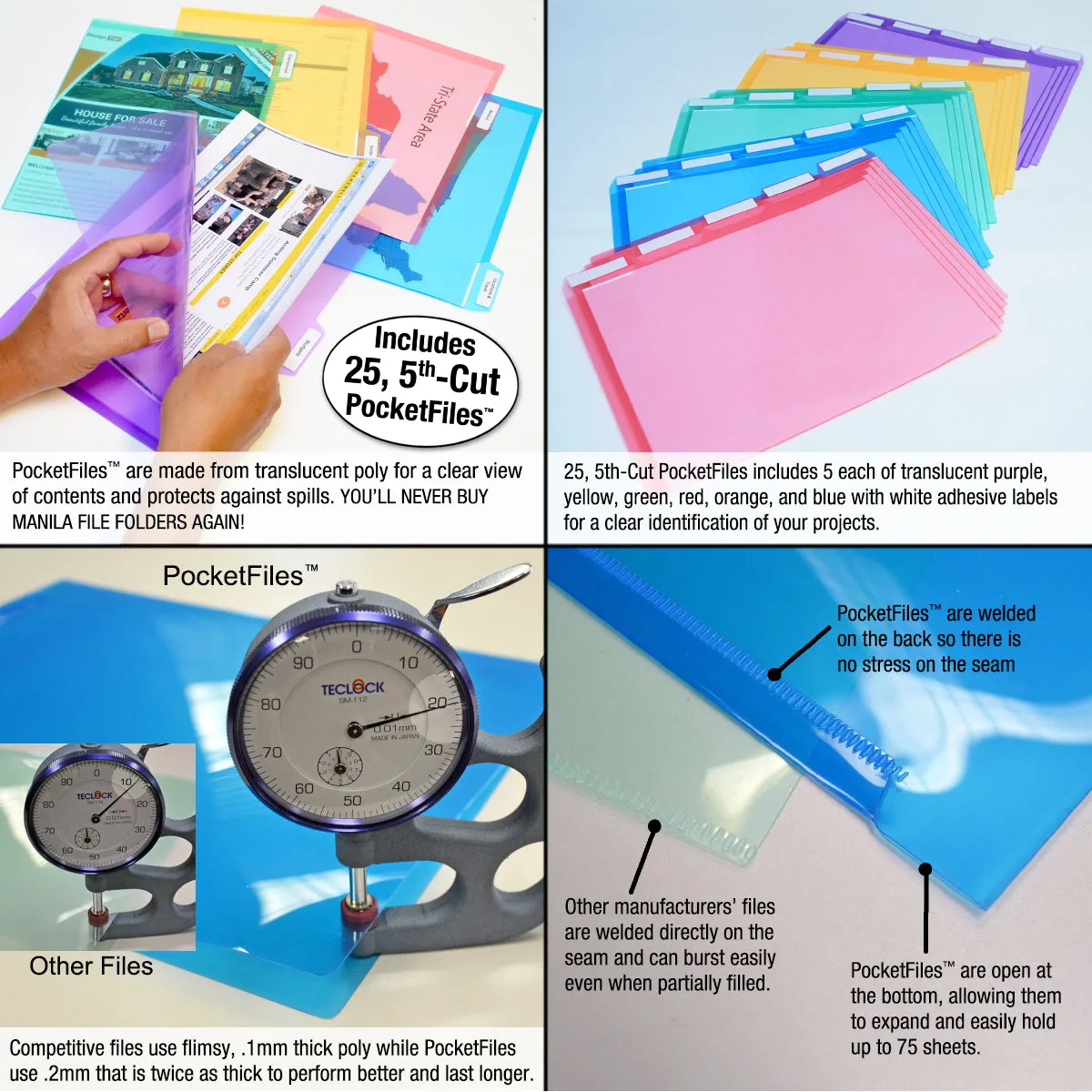 StationMate™ 5-Compartment Inclined StepUp File Desktop Organizer Includes 25, 5th-Cut PocketFile™ Project Files