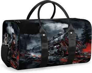 Steam Engine Old Train Travel Duffle Bag, Sports Gym Bags for Women Men, Carry On Weekender Overnight Workout Airplane Trips Bag