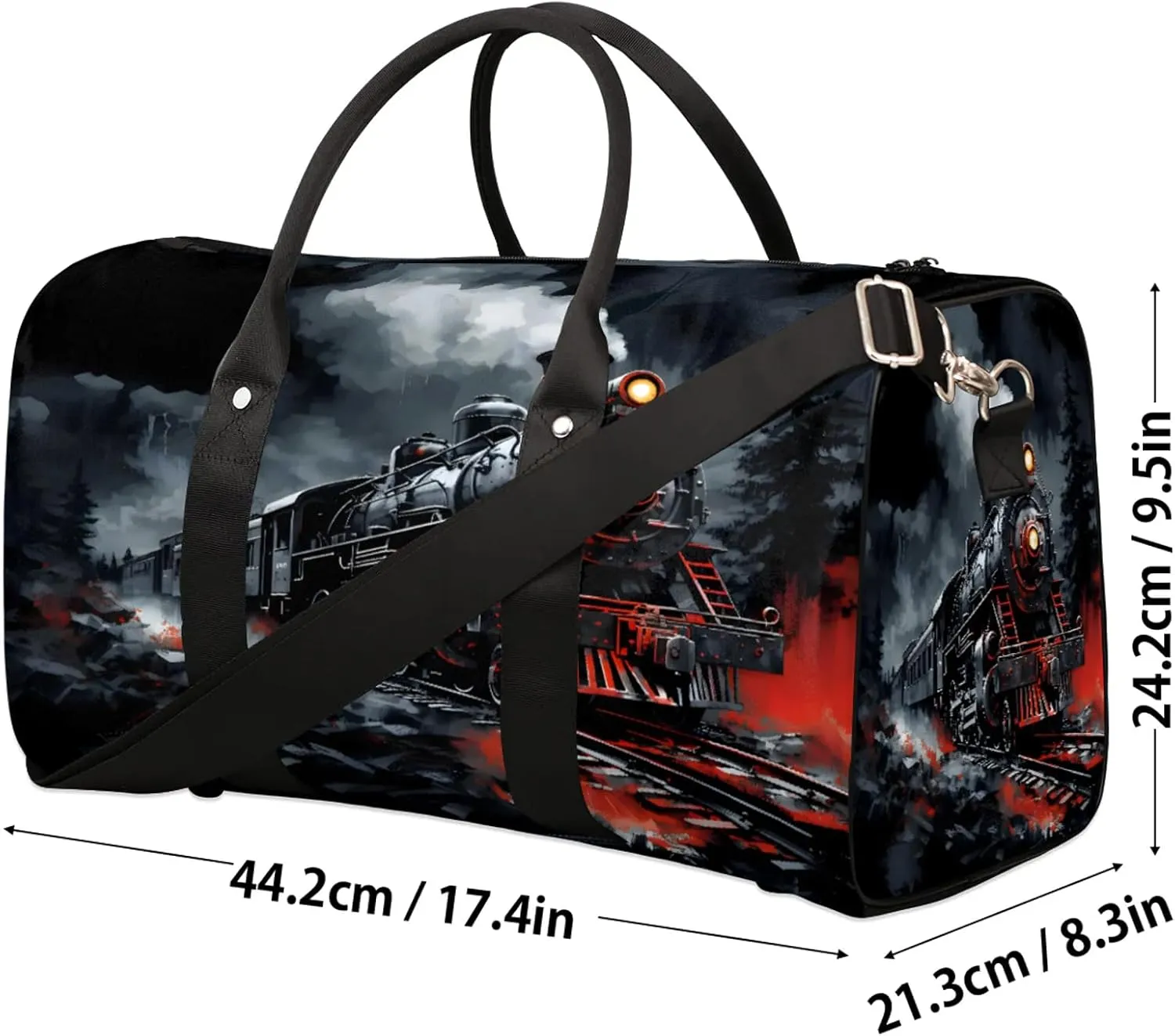 Steam Engine Old Train Travel Duffle Bag, Sports Gym Bags for Women Men, Carry On Weekender Overnight Workout Airplane Trips Bag