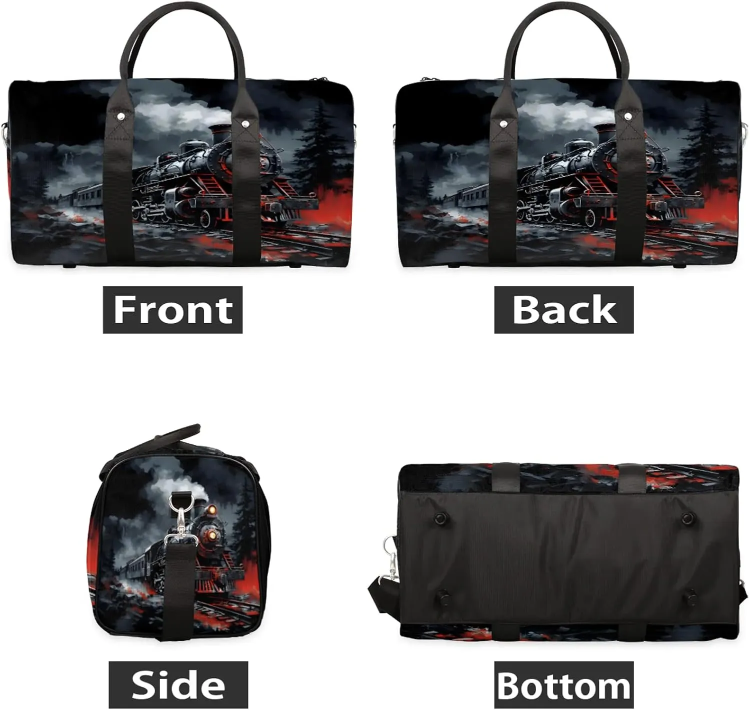 Steam Engine Old Train Travel Duffle Bag, Sports Gym Bags for Women Men, Carry On Weekender Overnight Workout Airplane Trips Bag