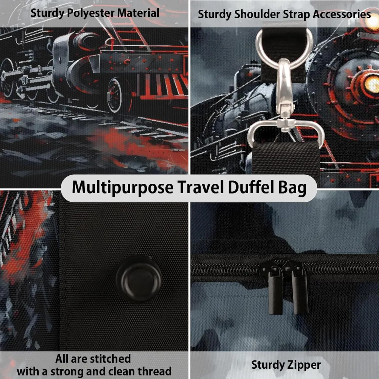 Steam Engine Old Train Travel Duffle Bag, Sports Gym Bags for Women Men, Carry On Weekender Overnight Workout Airplane Trips Bag
