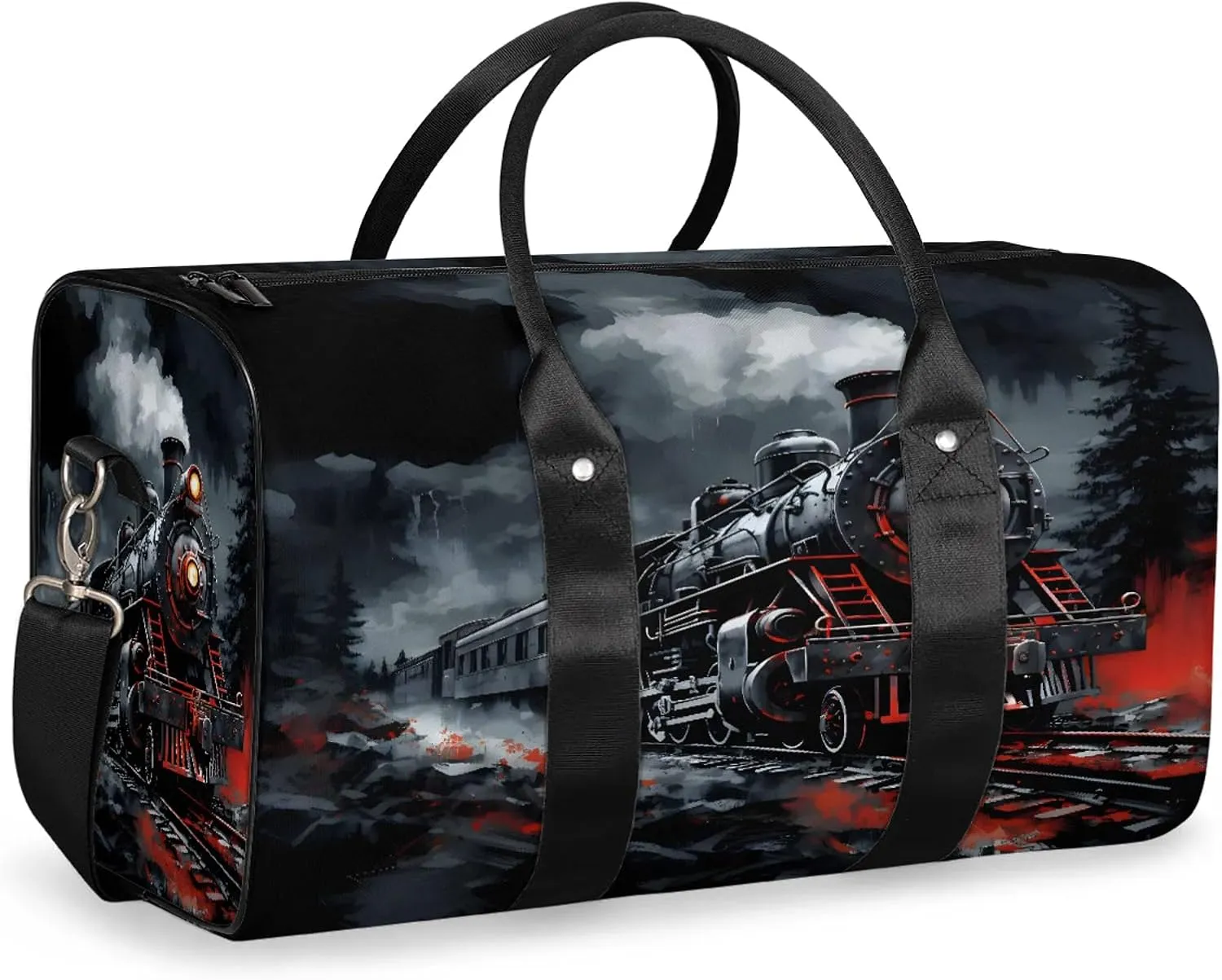 Steam Engine Old Train Travel Duffle Bag, Sports Gym Bags for Women Men, Carry On Weekender Overnight Workout Airplane Trips Bag