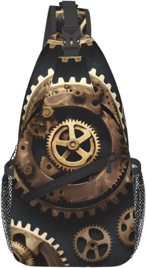 Steampunk Gears Print Sling Bag Crossbody Travel Hiking Chest Backpack Shoulder Daypack For Women Men