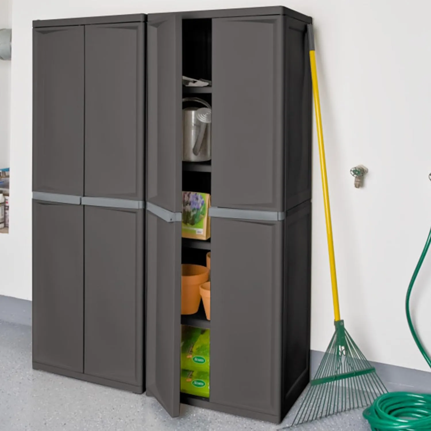 Sterilite 4 Shelf Cabinet, Lockable Utility Storage w/Adjustable Shelves, Gray - Plastic Shelving Unit for Organizing Garage, Pantry, Basement, Laundry Room or Mudroom