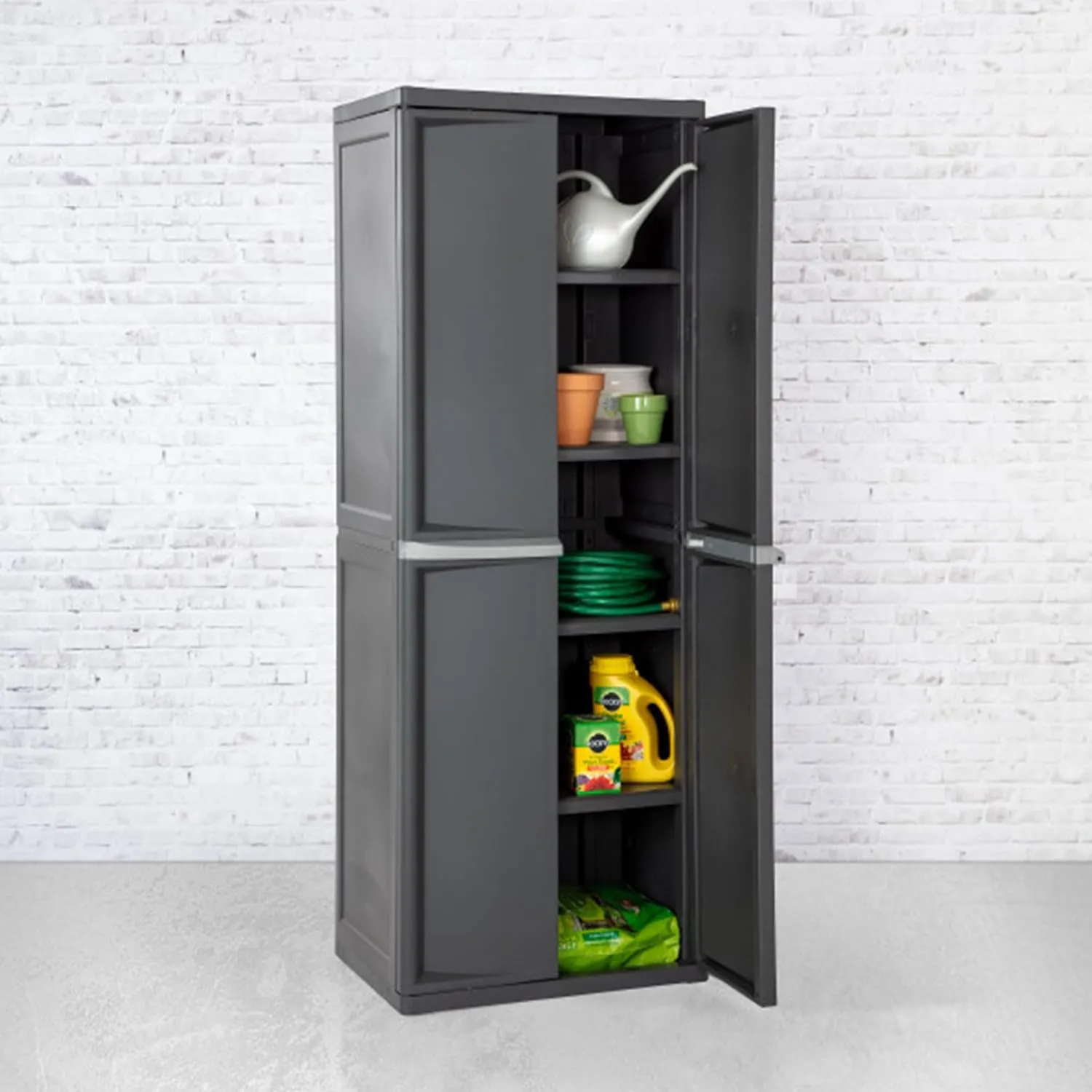 Sterilite 4 Shelf Cabinet, Lockable Utility Storage w/Adjustable Shelves, Gray - Plastic Shelving Unit for Organizing Garage, Pantry, Basement, Laundry Room or Mudroom