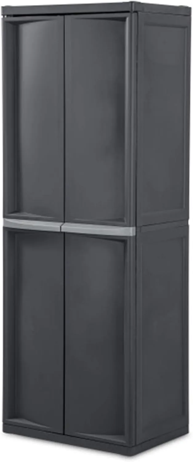 Sterilite 4 Shelf Cabinet, Lockable Utility Storage w/Adjustable Shelves, Gray - Plastic Shelving Unit for Organizing Garage, Pantry, Basement, Laundry Room or Mudroom