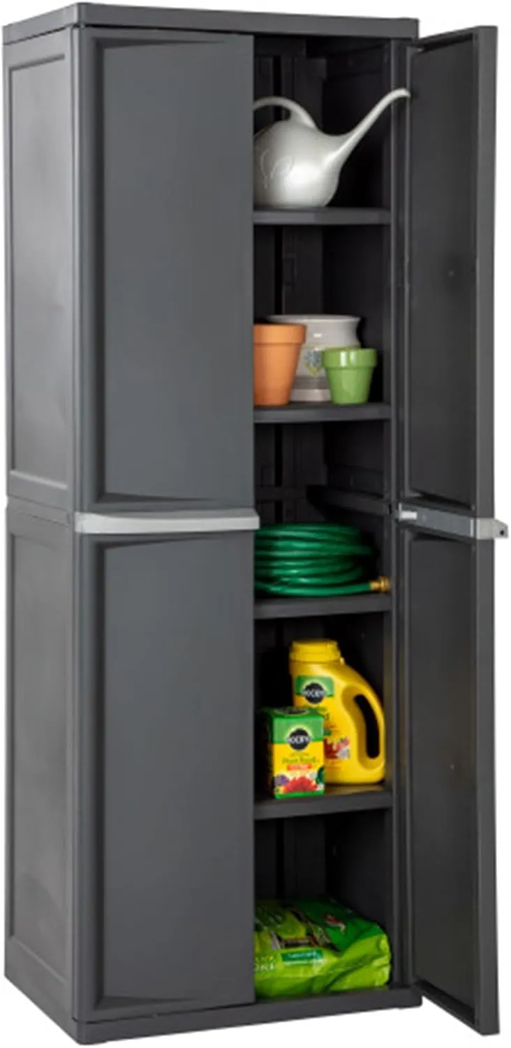Sterilite 4 Shelf Cabinet, Lockable Utility Storage w/Adjustable Shelves, Gray - Plastic Shelving Unit for Organizing Garage, Pantry, Basement, Laundry Room or Mudroom