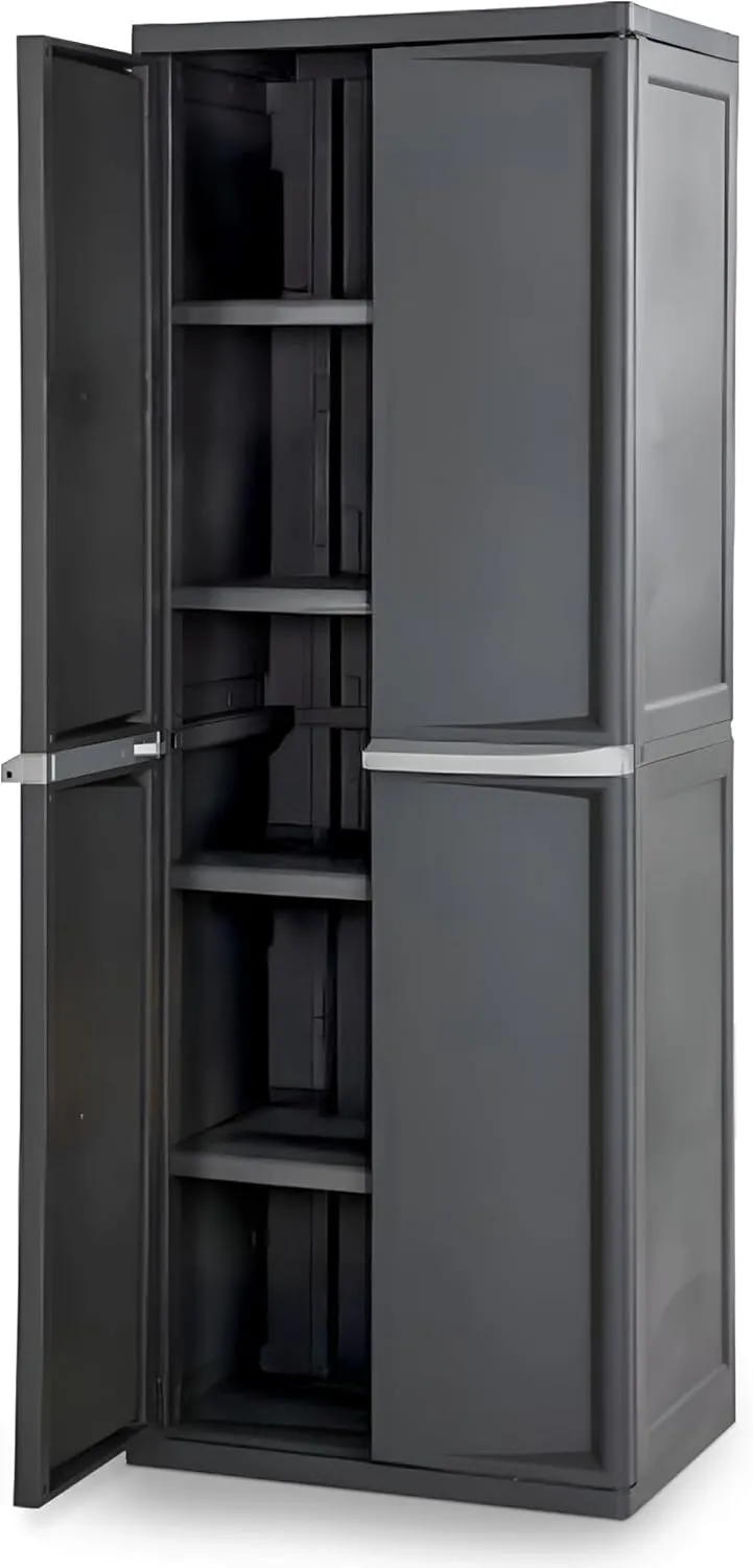 Sterilite 4 Shelf Cabinet, Lockable Utility Storage w/Adjustable Shelves, Gray - Plastic Shelving Unit for Organizing Garage, Pantry, Basement, Laundry Room or Mudroom