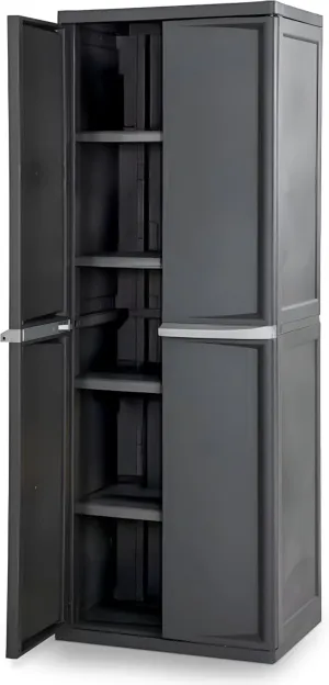 Sterilite 4 Shelf Cabinet, Lockable Utility Storage w/Adjustable Shelves, Gray - Plastic Shelving Unit for Organizing Garage, Pantry, Basement, Laundry Room or Mudroom