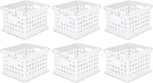 Sterilite Stackable Plastic Storage Crate Bin Organizer File Box with Handles for Home, Office, Dorm, Garage, or Utility Organization, White, 6-Pack
