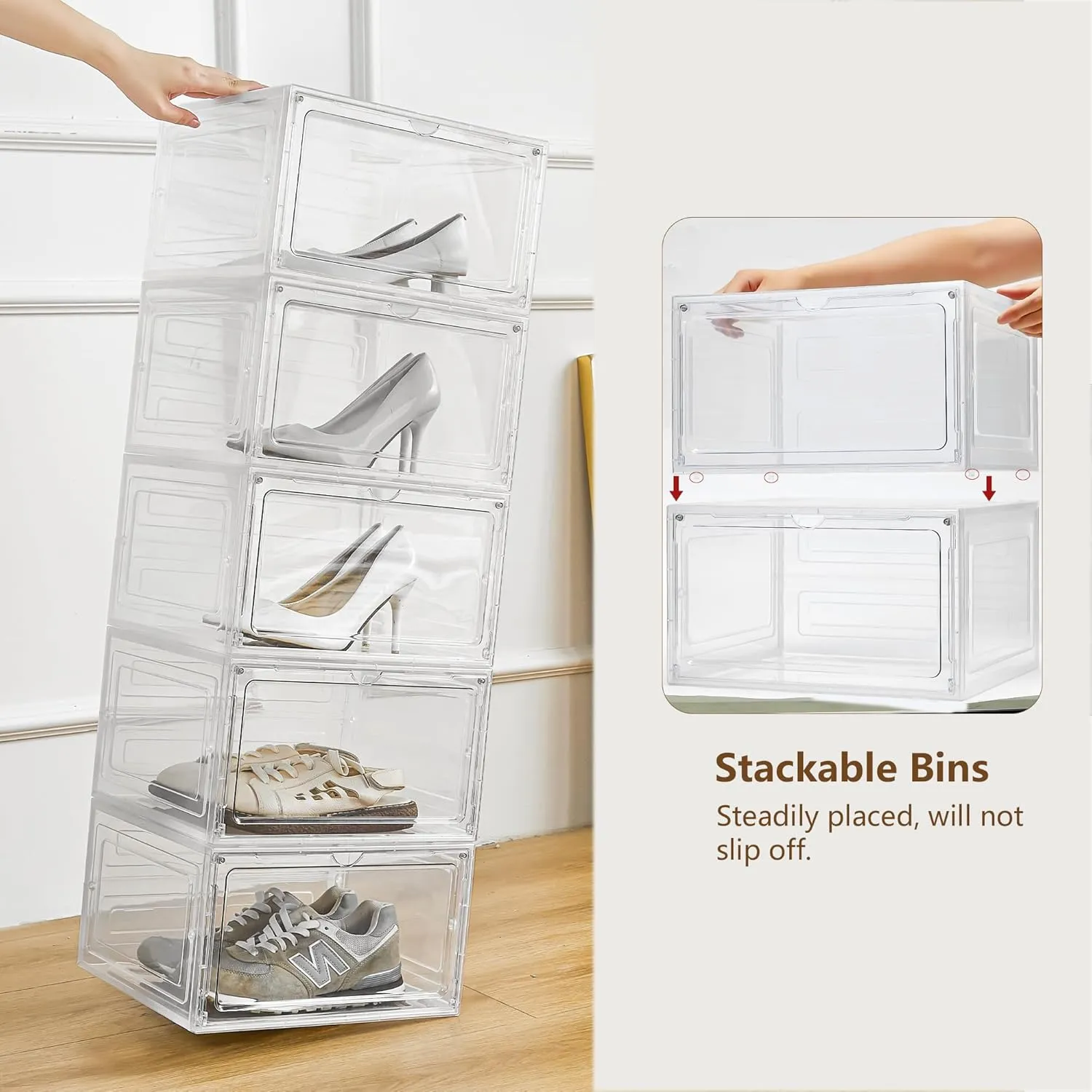Storage Bins with Lids, 6 Pack Clear Plastic Storage Containers with Magnetic Acrylic Door, 19 Qt Stackable Storage Box for Home,Office Organizing,white