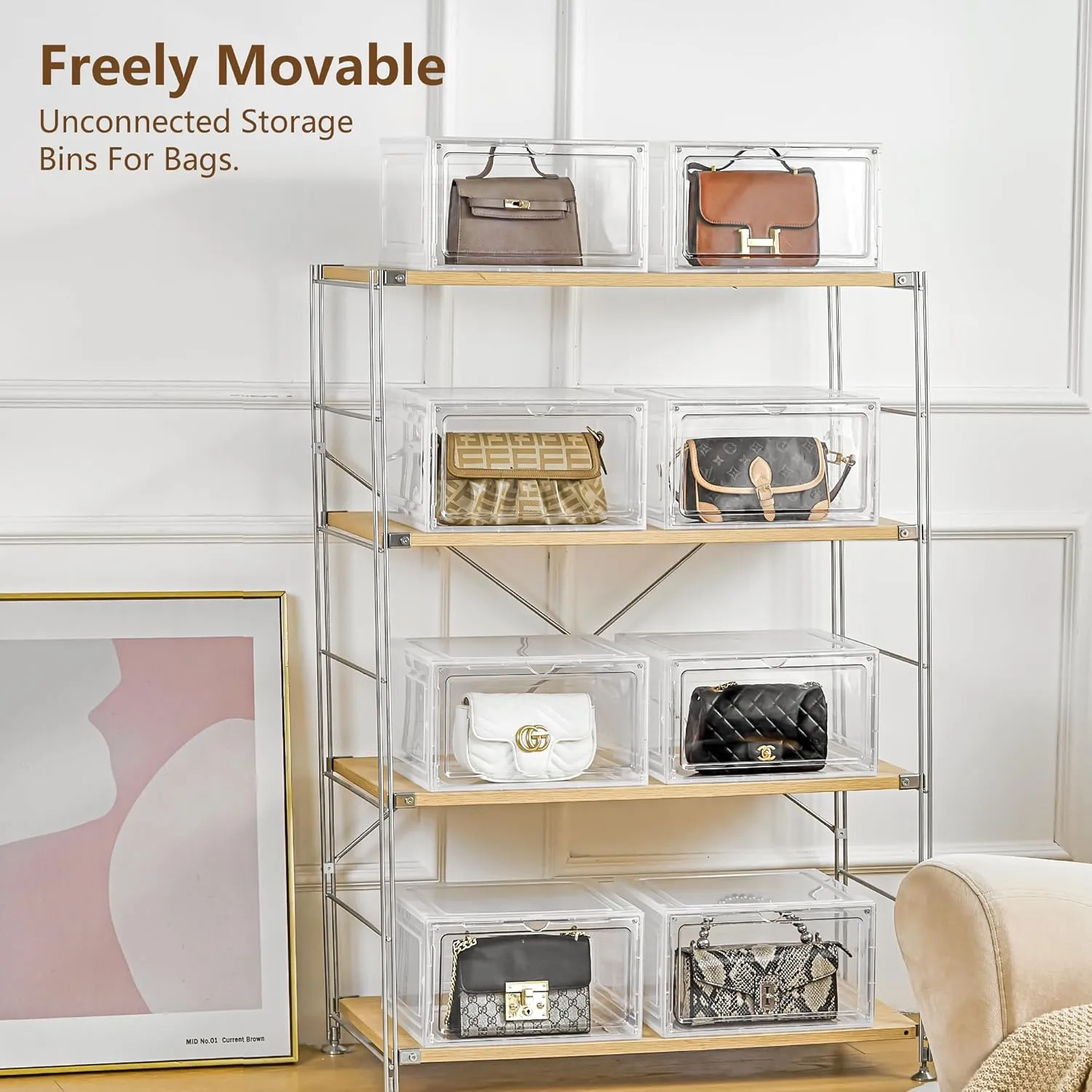 Storage Bins with Lids, 6 Pack Clear Plastic Storage Containers with Magnetic Acrylic Door, 19 Qt Stackable Storage Box for Home,Office Organizing,white