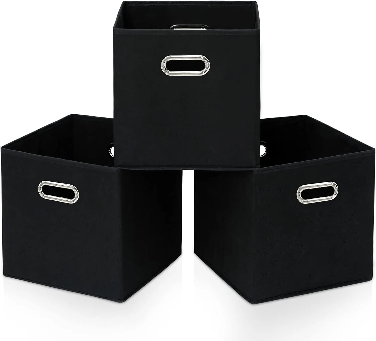 STOREONE Black Fabric Storage Bins Cubes Baskets Containers-(11X11X11) with Dual Handles Cube Storage Organizer Bins for Shelf Closet, Bedroom Organizers, Foldable Set of 3 (Black )