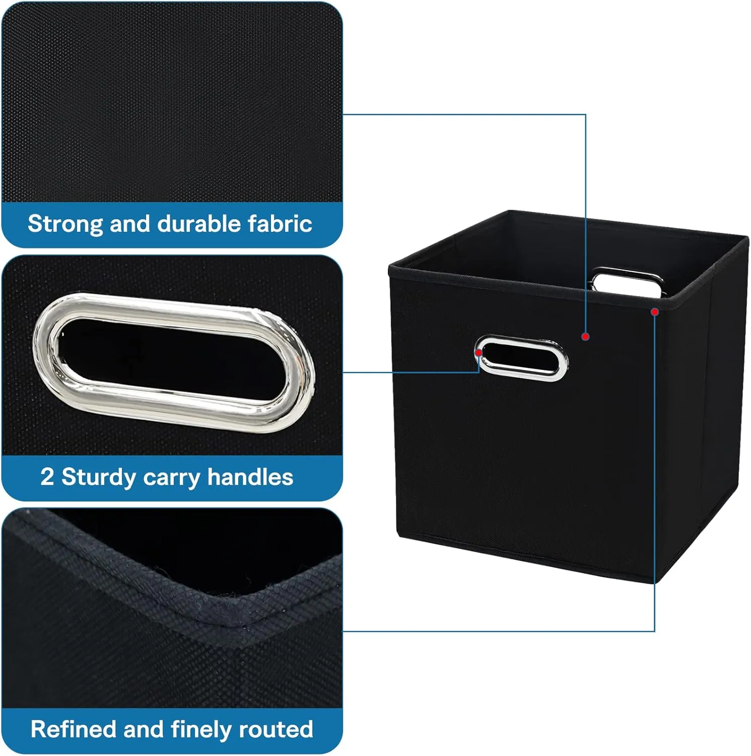 STOREONE Black Fabric Storage Bins Cubes Baskets Containers-(11X11X11) with Dual Handles Cube Storage Organizer Bins for Shelf Closet, Bedroom Organizers, Foldable Set of 3 (Black )