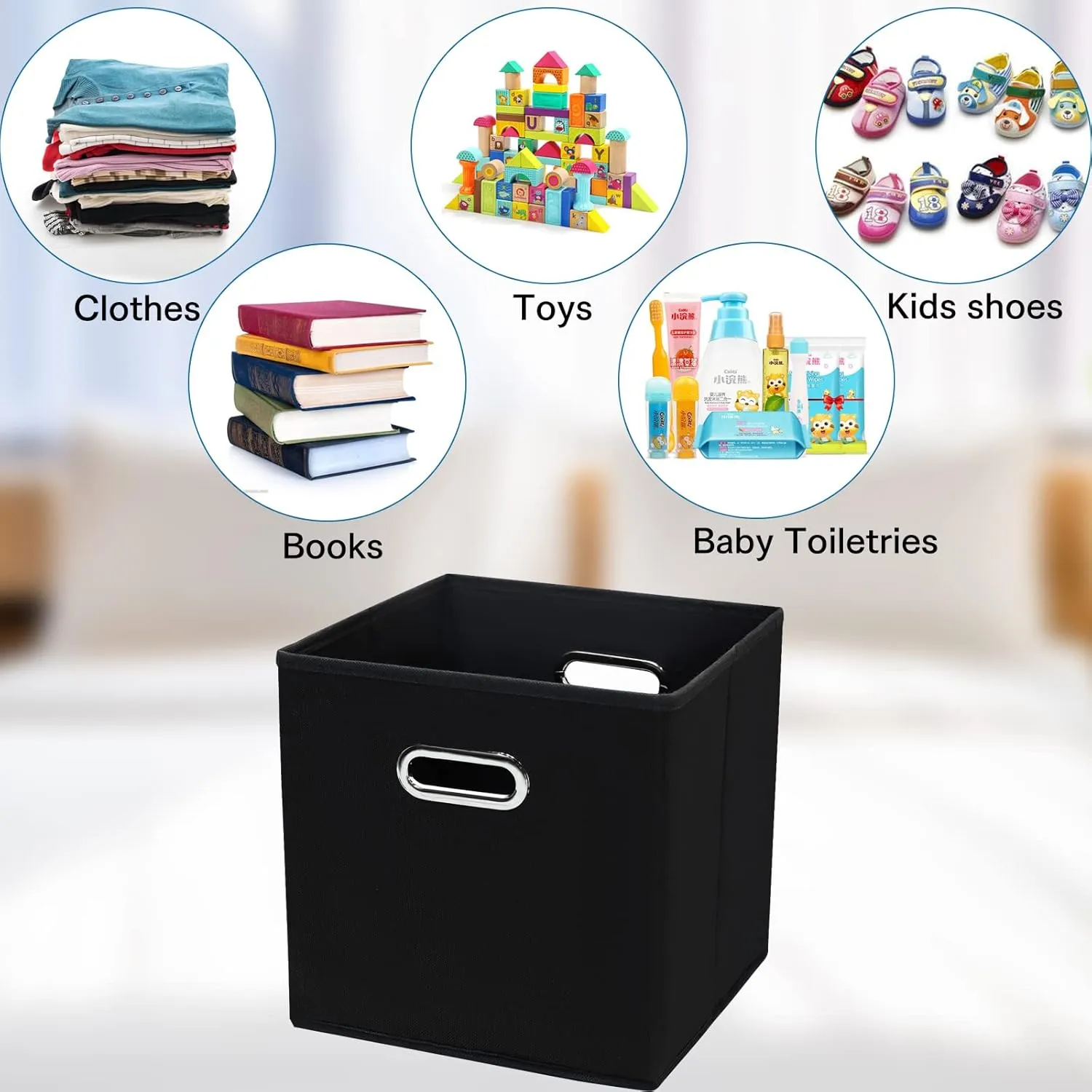 STOREONE Black Fabric Storage Bins Cubes Baskets Containers-(11X11X11) with Dual Handles Cube Storage Organizer Bins for Shelf Closet, Bedroom Organizers, Foldable Set of 3 (Black )
