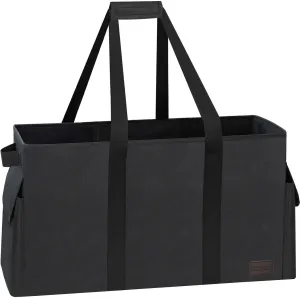 Sturdy Extra Large Utility Tote Bag with Hard Bottom and All Sides Rinforced, Collapsible Oversized Tote Bag with Handles for Grocery, Beach, Picnics, Camping, Laundry, Car (Black, 1 Pack)