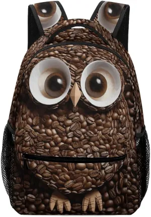 Stylish Backpack, Coffee Bean Owl Print Durable Backpack Travel Backpack Hiking Backpack Ergonomic Backpack Comfortable Backpack